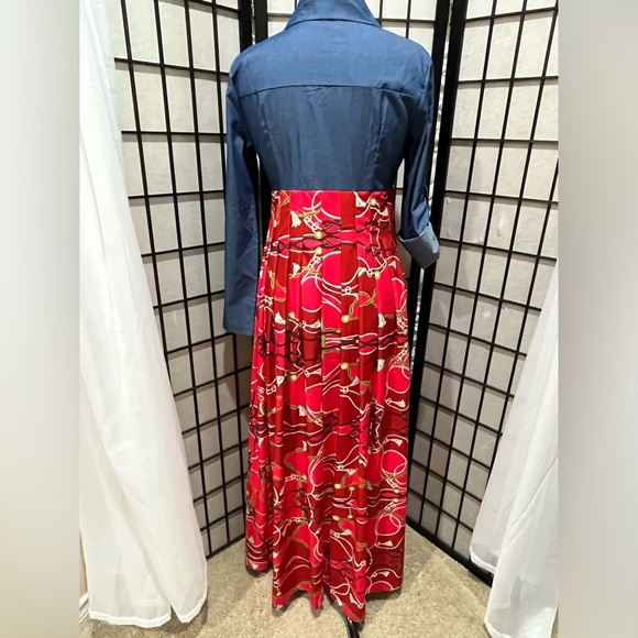 METAMORPHOSIS GIRL DENIM AND COLORFUL ABSTRACT PRINT SHIRT WAIST DRESS, SIZE S - Picture 7 of 10